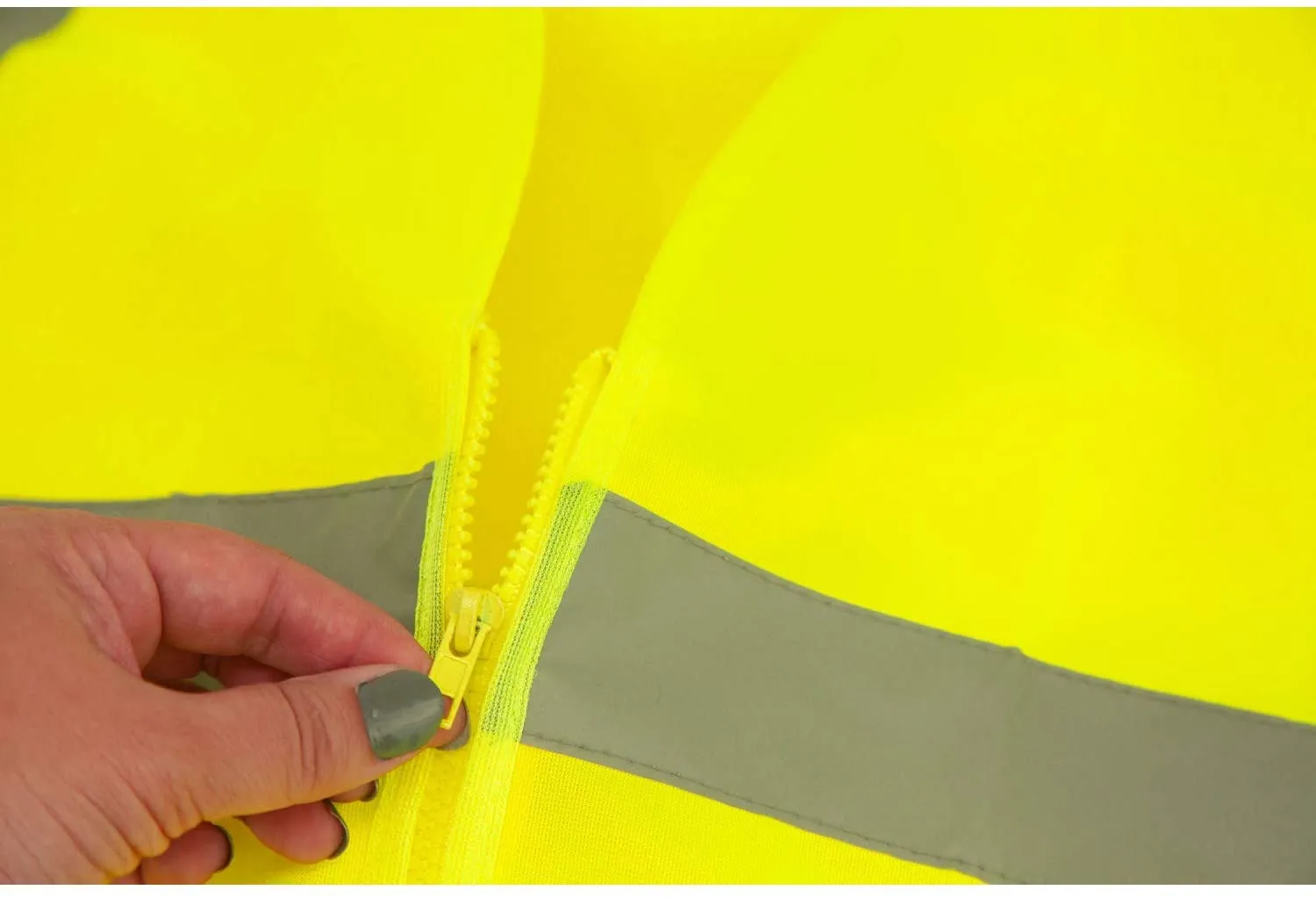 Reflective Safety Vest, Fluorescent Fabric, Zipper Closure , Yellow