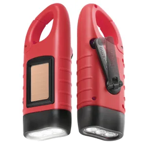 Simpeak 2-Pack Hand Crank Solar Powered Flashlight, Emergency Rechargeable LED Flashlight, Survival Flashlight, Quick Snap Carbiner Dynamo Flashlight Torch for Outdoor Sports, Red