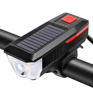 Solar Bicycle Light USB Rechargeable Power Display MTB Mountain Road Bike Front Lamp with Horn Flashlight Bicycle Light