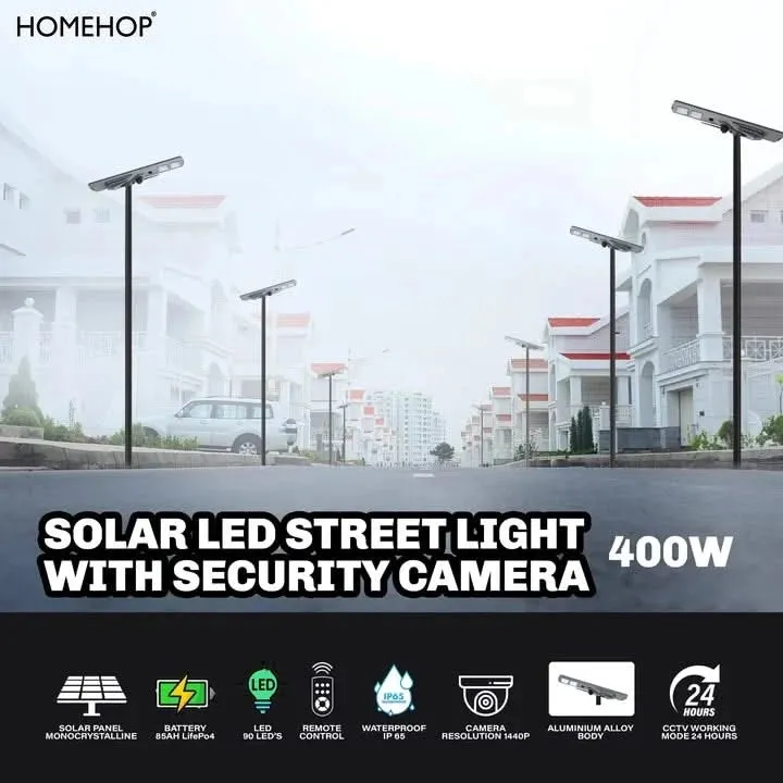 Solar Powered CCTV Camera Street Outdoor 400W Security Light with Motion Sensor Lamps For Home Outside, Garden, and roadways