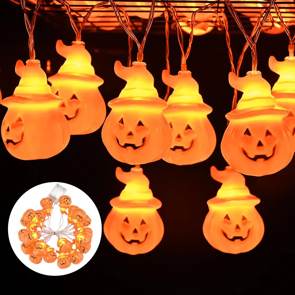 TheLAShop Halloween Fairy Light Orange Pumpkin with Hat 10ft