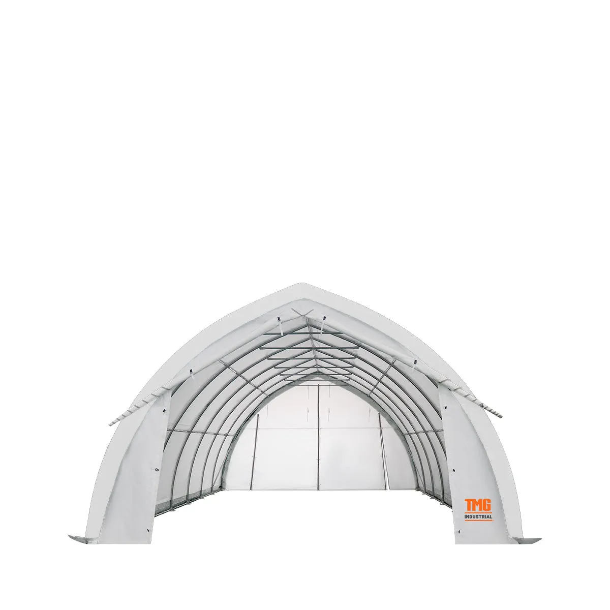 TMG Industrial 20' x 30' Arch Wall Peak Ceiling Storage Shelter with Heavy Duty 11 oz PE Cover & Drive Through Doors, TMG-ST2031P (Previously ST2030P)