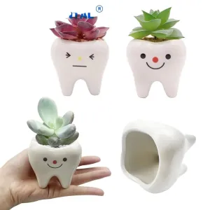 Tooth Shape Ceramic Vase Creativity Dental Flower Plant Desktop Potted Decoration Pot Ornament Simulation Tooth for Clinic Gifts