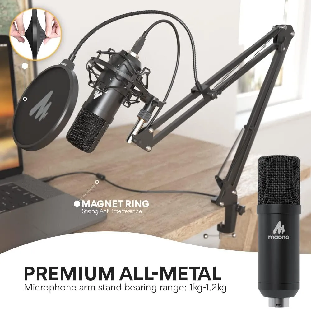 USB Microphone, MAONO 192kHz/24Bit Plug & Play PC Computer Podcast Condenser.