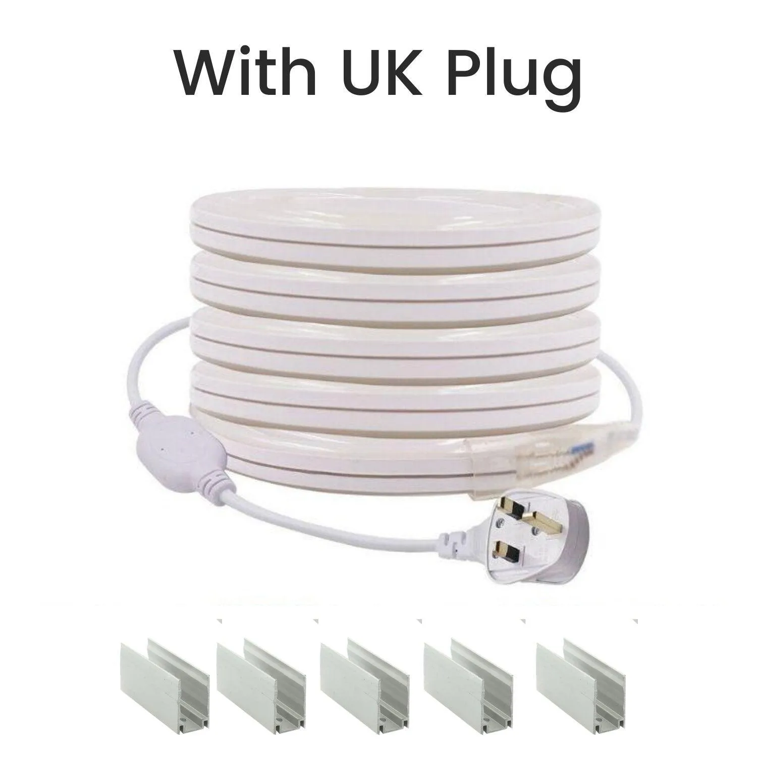 Warm White Neon Flex 220V 240V 8x16mm 120LEDs/m IP65 Waterproof with UK Plug