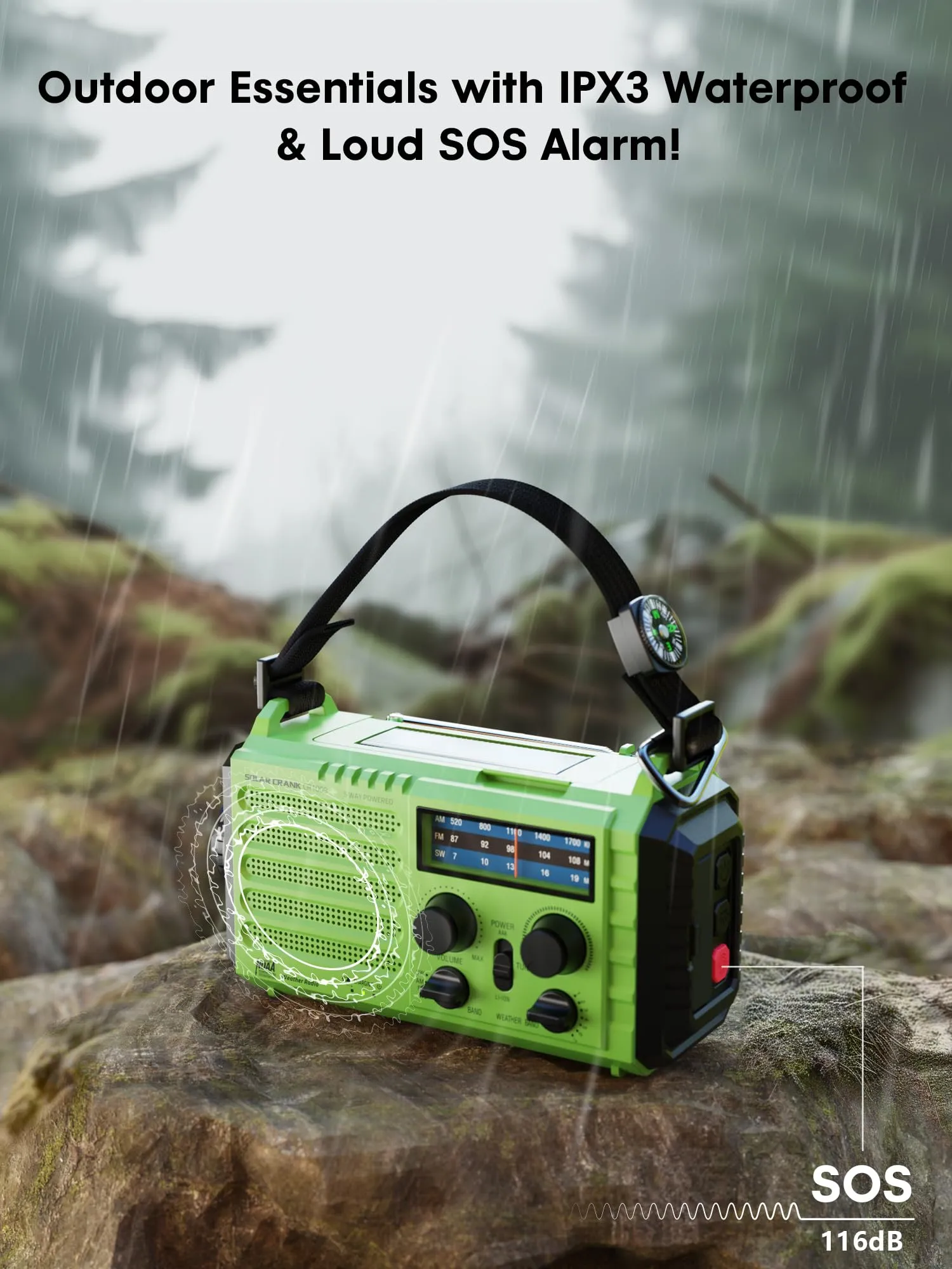 Weather Radio Raynic Solar Hand Crank Emergency Radio 5 Ways Powered AM/FM/SW/NOAA Weather Alert Portable Radio with Flashlight, Reading Lamp (Green)