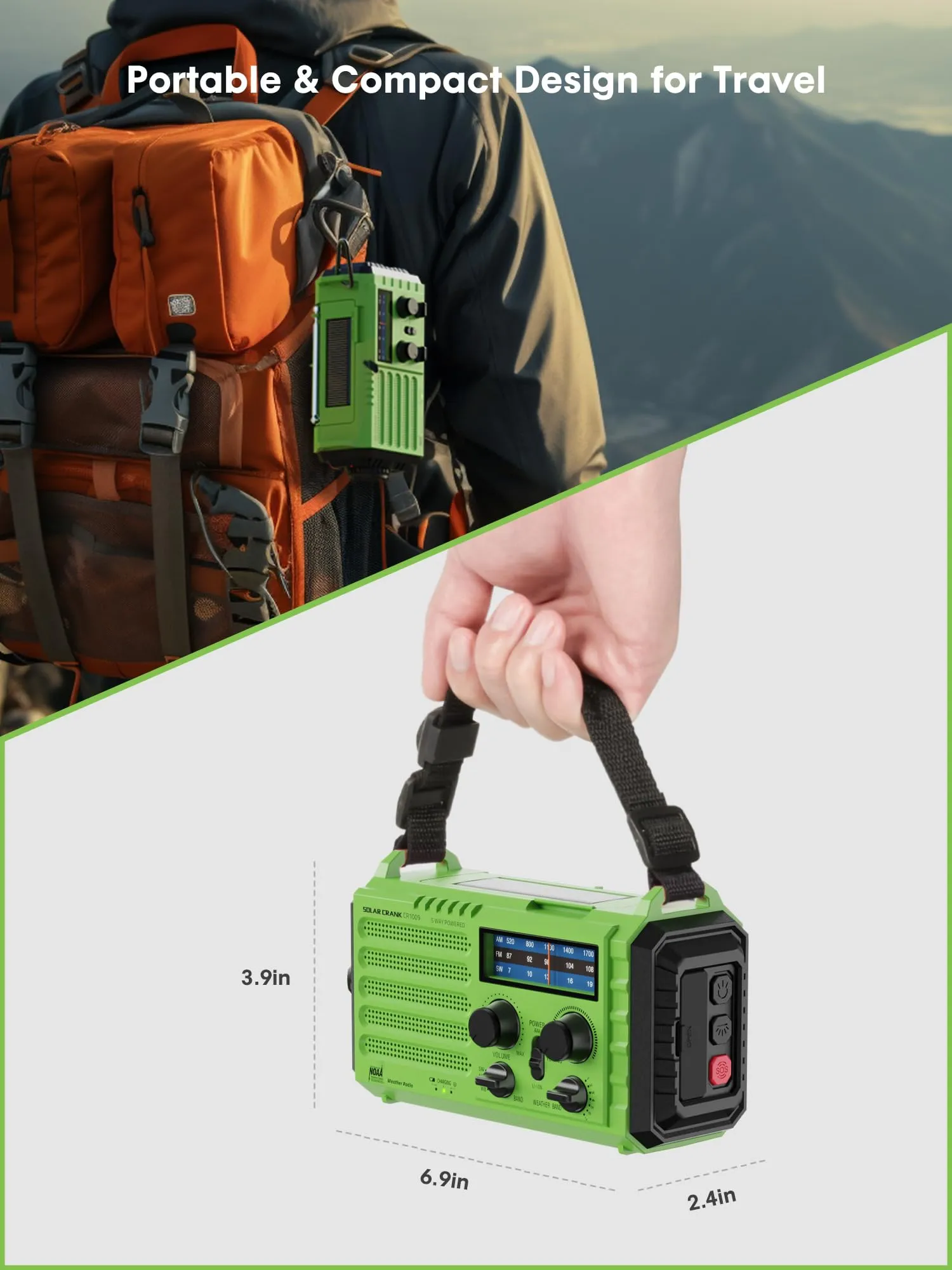 Weather Radio Raynic Solar Hand Crank Emergency Radio 5 Ways Powered AM/FM/SW/NOAA Weather Alert Portable Radio with Flashlight, Reading Lamp (Green)