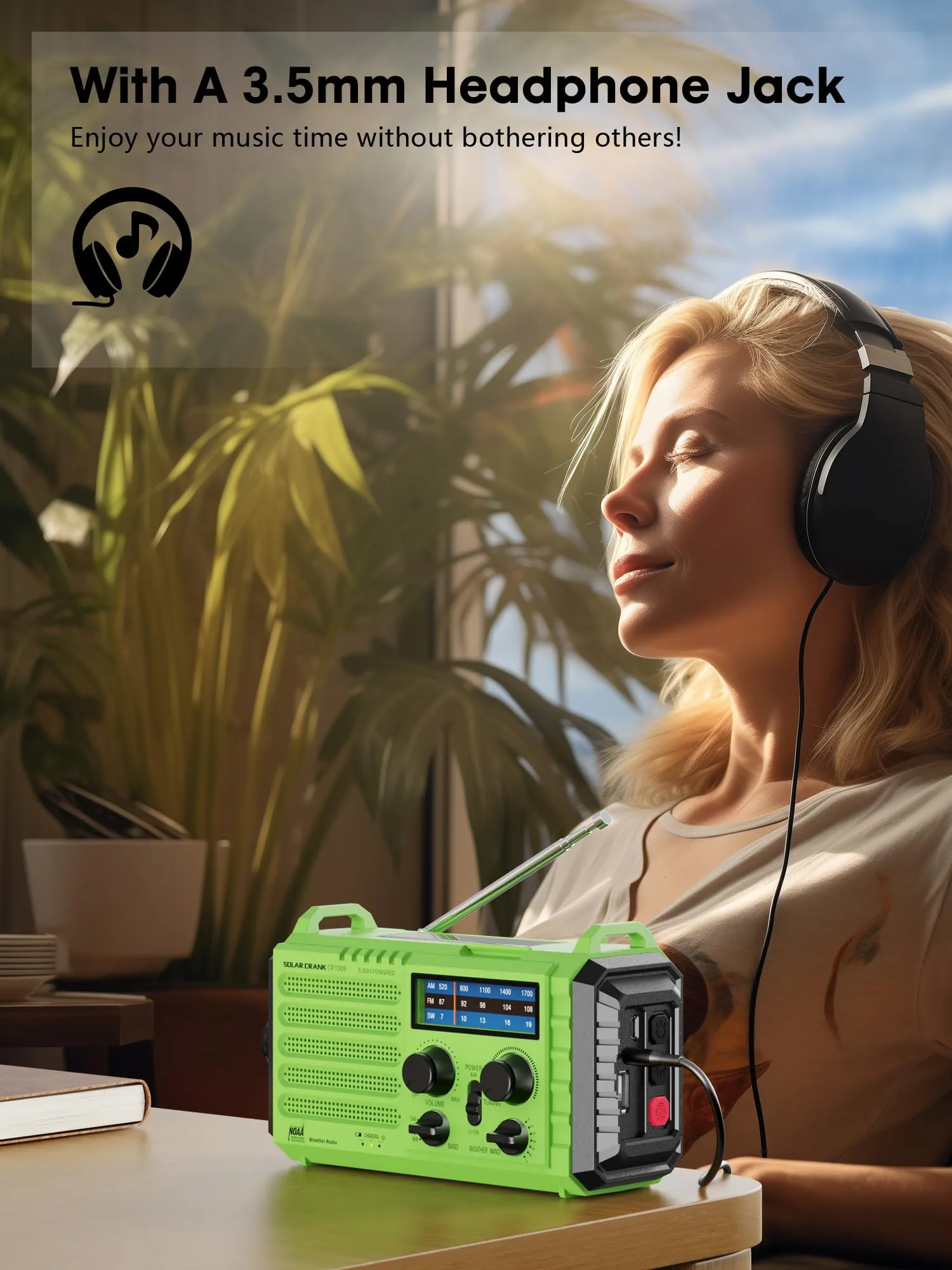 Weather Radio Raynic Solar Hand Crank Emergency Radio 5 Ways Powered AM/FM/SW/NOAA Weather Alert Portable Radio with Flashlight, Reading Lamp (Green)