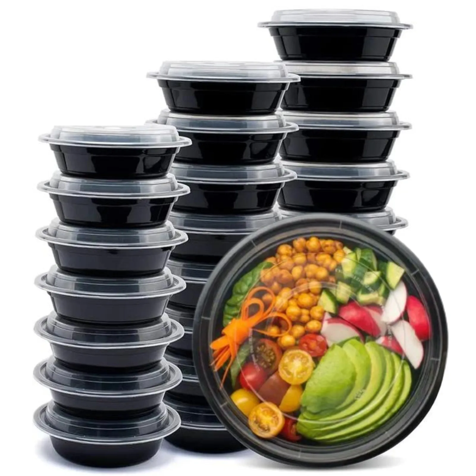 *WHOLESALE*  24oz Black Meal Prep/ Bento Box Container with Clear Lid | 150ct/Case