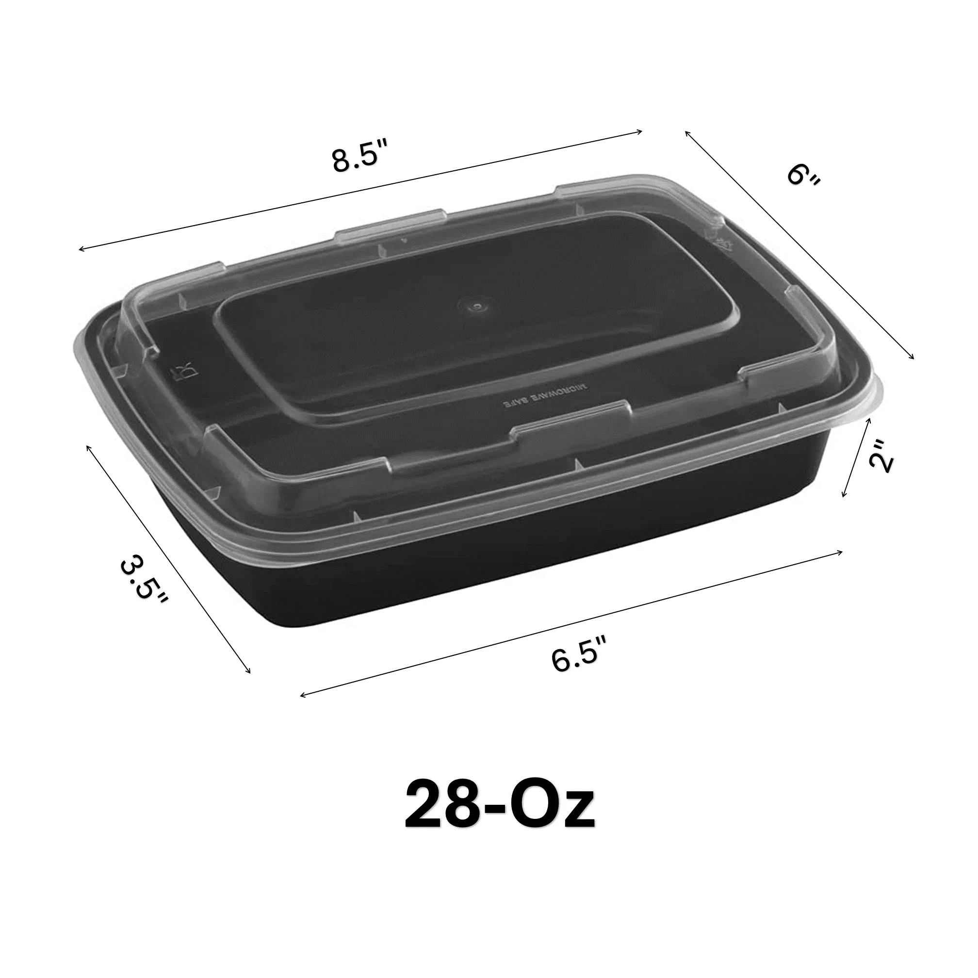 *WHOLESALE* 28oz. Black Rectangular Containers with clear lids | 150 ct/Case