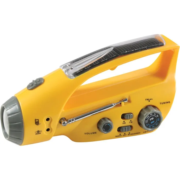 Yellow - Solar Powered Radio & LED Flashlight with Power Crank